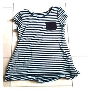 Blue and black swingy top